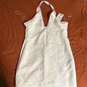 Zara white jewel halter dress, size medium
